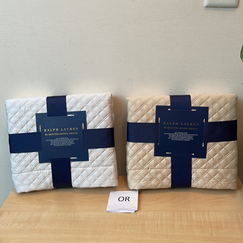Ralph Lauren Standard Quilted Sateen Argyle Organic Cotton Sham- 2 Color Choices
